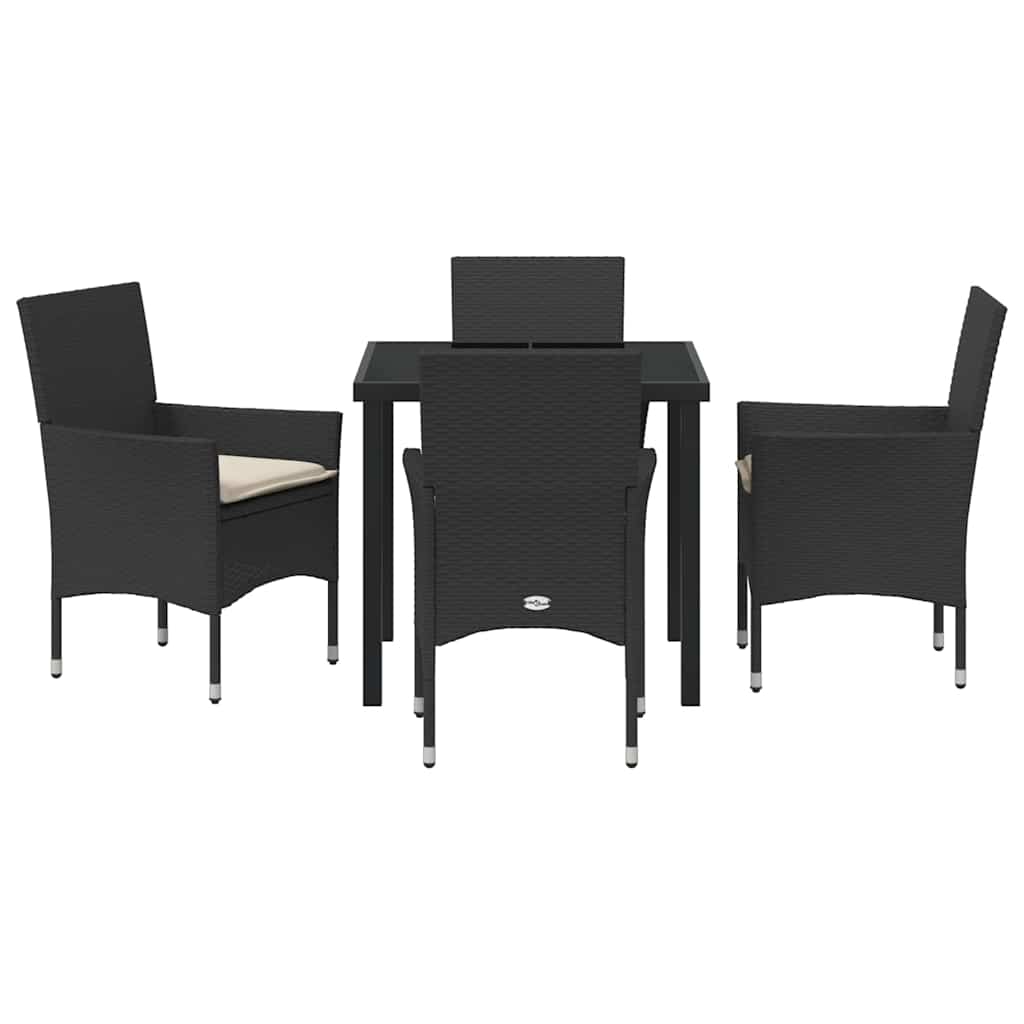 Tuin eettafelset met kussen 5 pcs Zwart poly rattan is nu te koop bij PeponiXL, paradijselijk wonen!