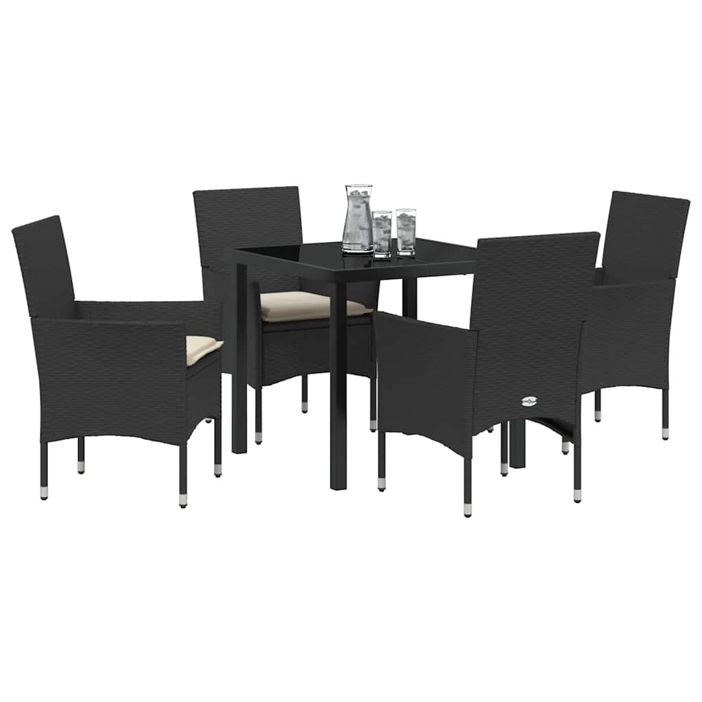 Tuin eettafelset met kussen 5 pcs Zwart poly rattan is nu te koop bij PeponiXL, paradijselijk wonen!