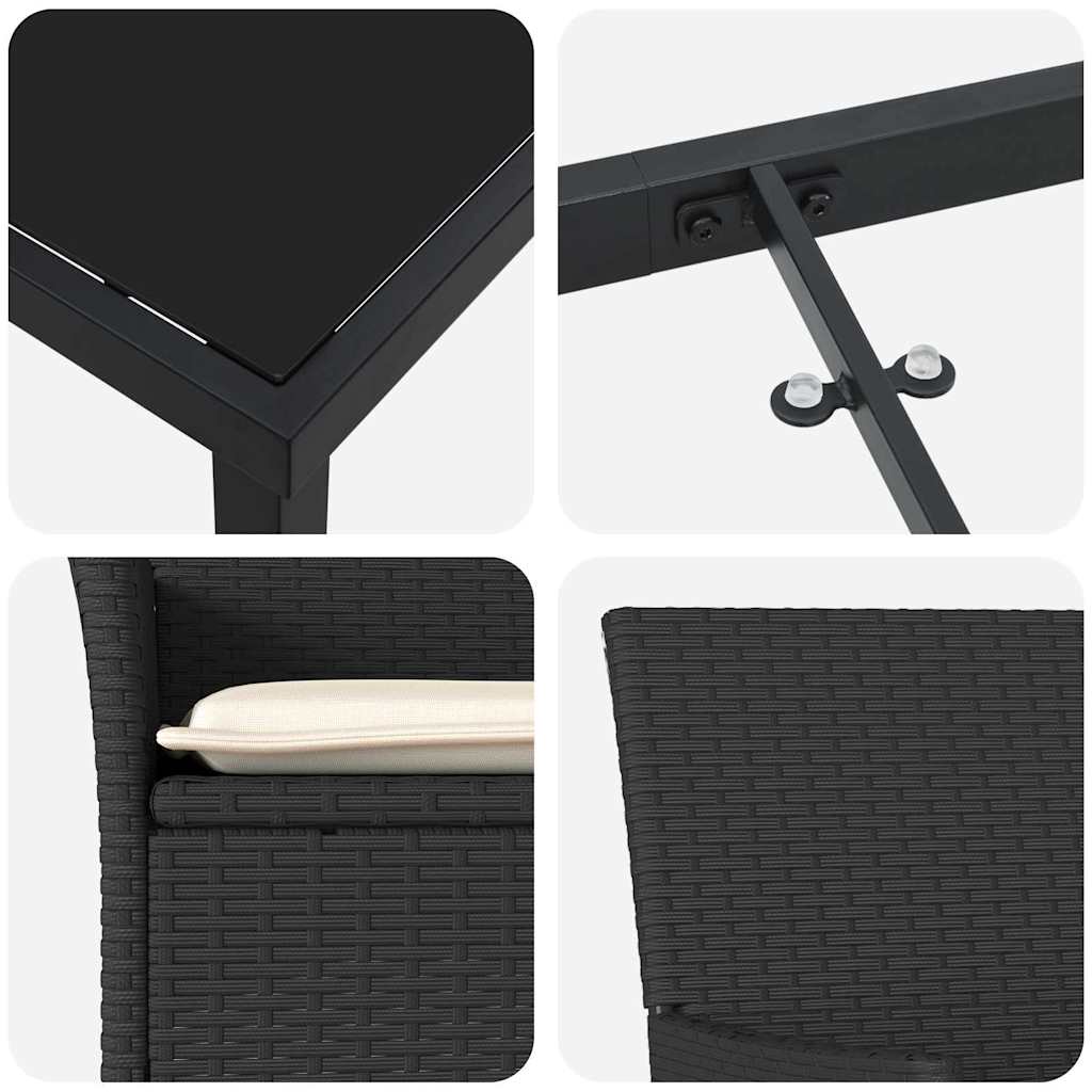 Tuin eettafelset met kussen 7 pcs Zwart poly rattan is nu te koop bij PeponiXL, paradijselijk wonen!