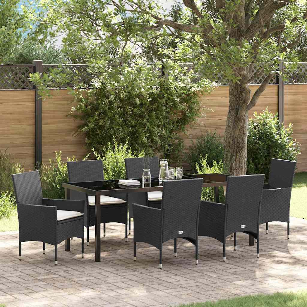 Tuin eettafelset met kussen 7 pcs Zwart poly rattan is nu te koop bij PeponiXL, paradijselijk wonen!