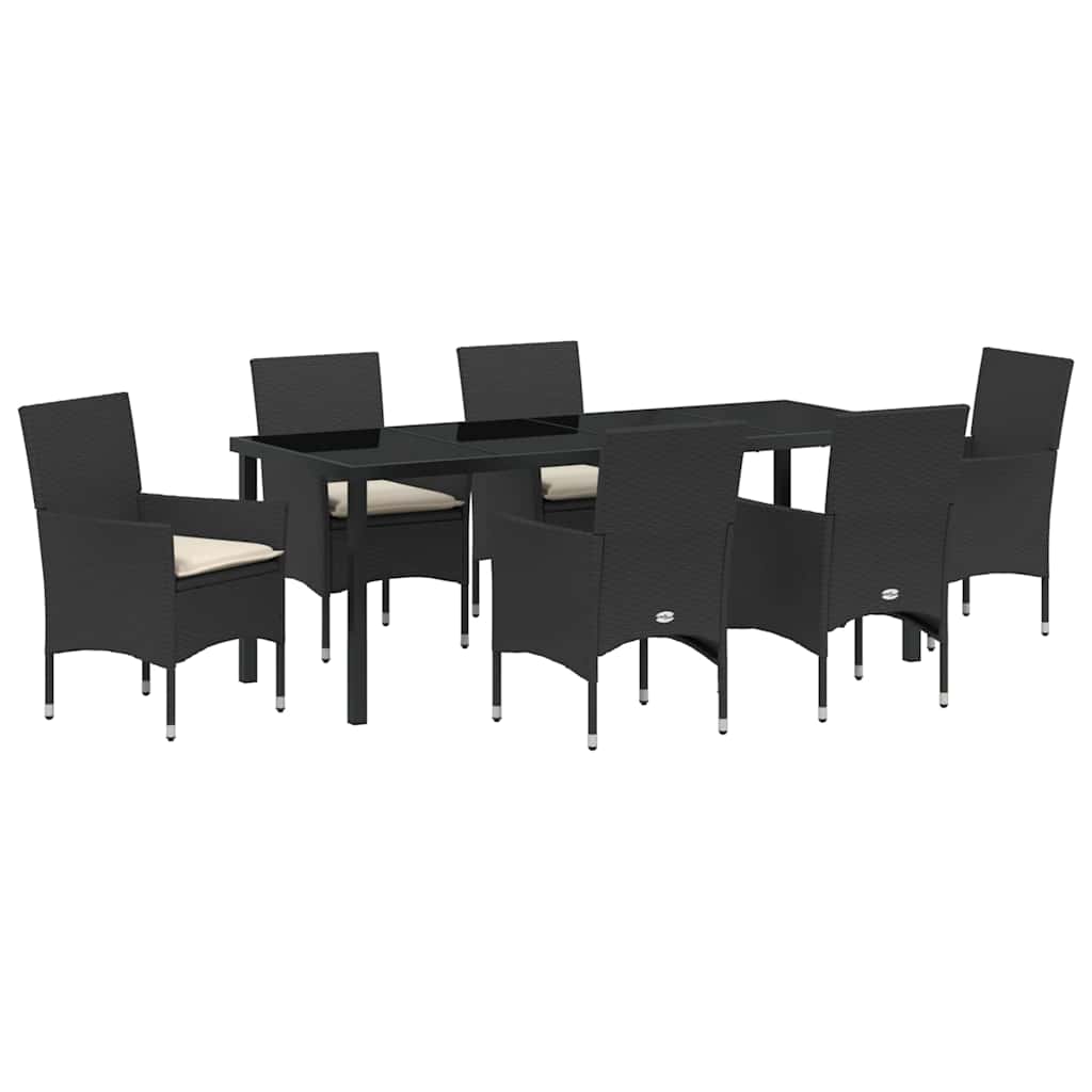 Tuin eettafelset met kussen 7 pcs Zwart poly rattan is nu te koop bij PeponiXL, paradijselijk wonen!