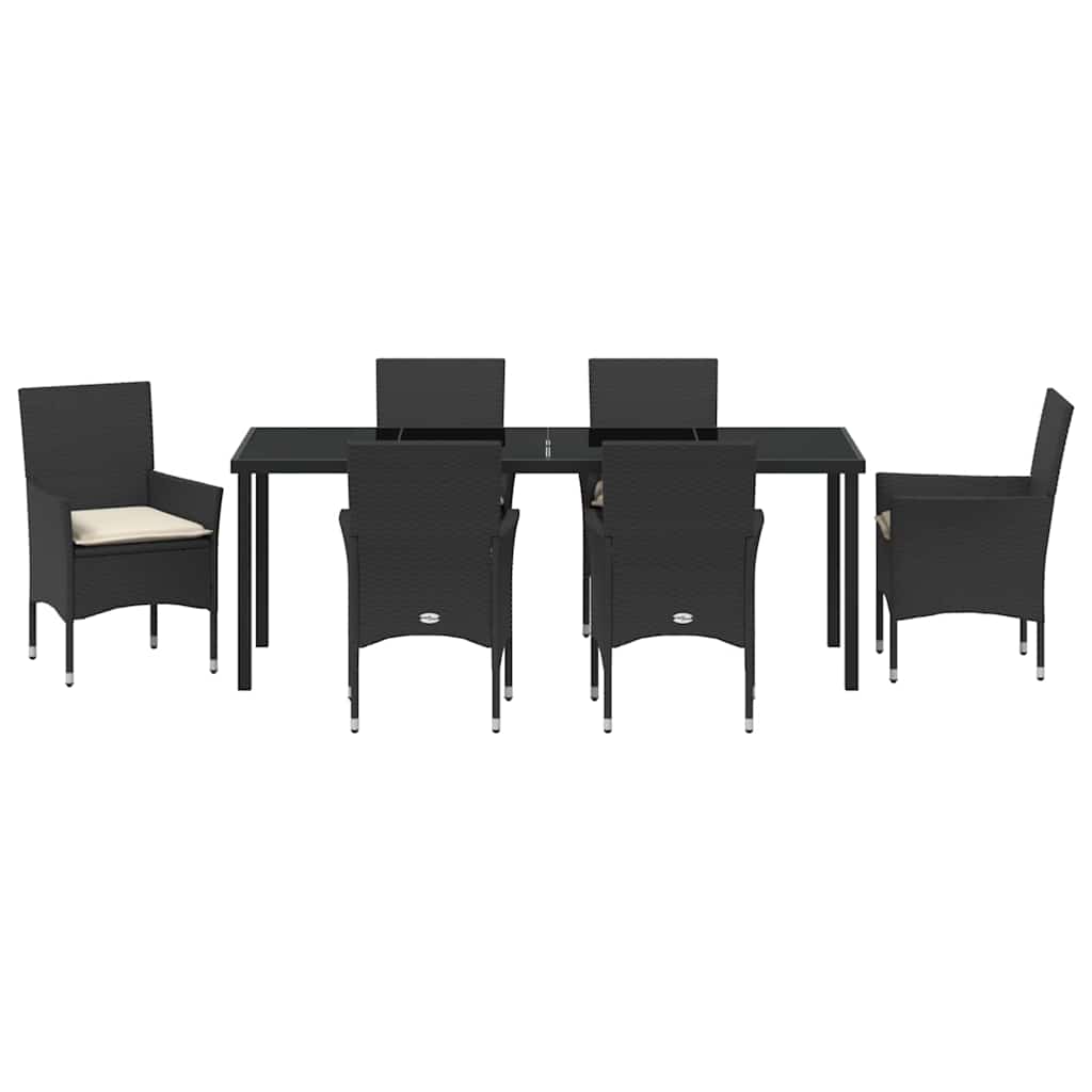 Tuin eettafelset met kussen 7 pcs Zwart poly rattan is nu te koop bij PeponiXL, paradijselijk wonen!