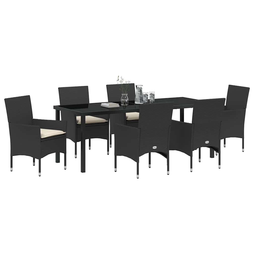 Tuin eettafelset met kussen 7 pcs Zwart poly rattan is nu te koop bij PeponiXL, paradijselijk wonen!