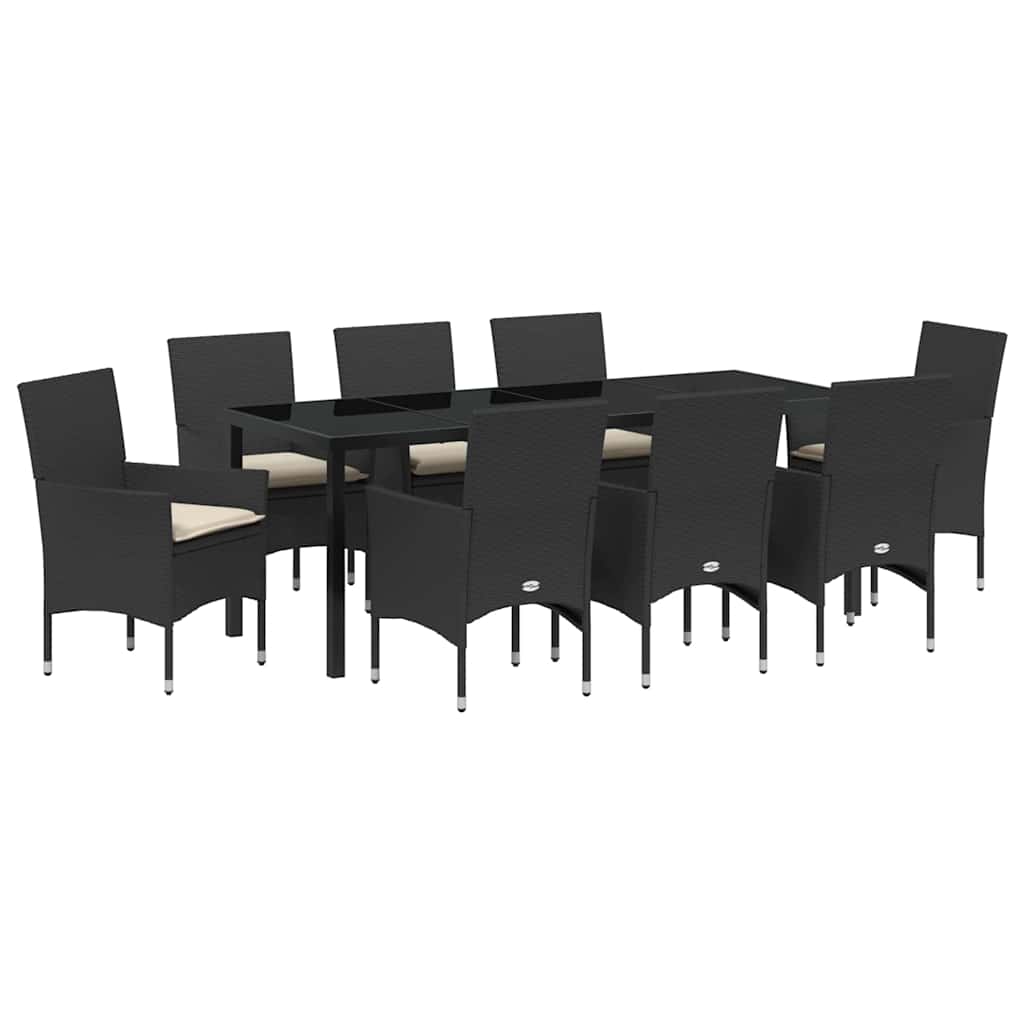 Tuin eettafelset met kussen 9 pcs Zwart poly rattan is nu te koop bij PeponiXL, paradijselijk wonen!