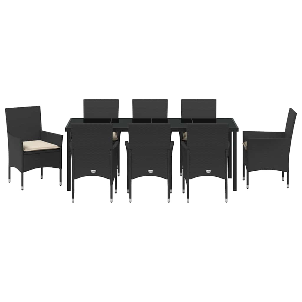 Tuin eettafelset met kussen 9 pcs Zwart poly rattan is nu te koop bij PeponiXL, paradijselijk wonen!