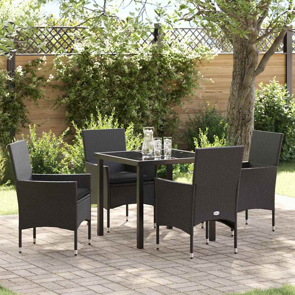 Tuin eettafelset met kussen 5 pcs Zwart poly rattan is nu te koop bij PeponiXL, paradijselijk wonen!