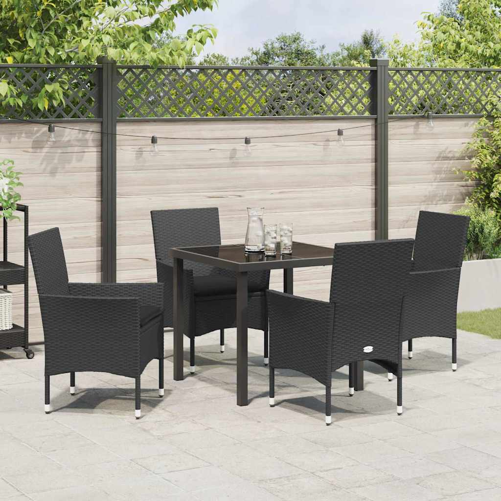 Tuin eettafelset met kussen 5 pcs Zwart poly rattan is nu te koop bij PeponiXL, paradijselijk wonen!