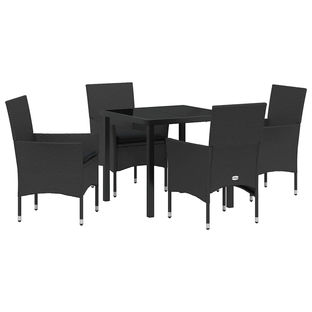 Tuin eettafelset met kussen 5 pcs Zwart poly rattan is nu te koop bij PeponiXL, paradijselijk wonen!