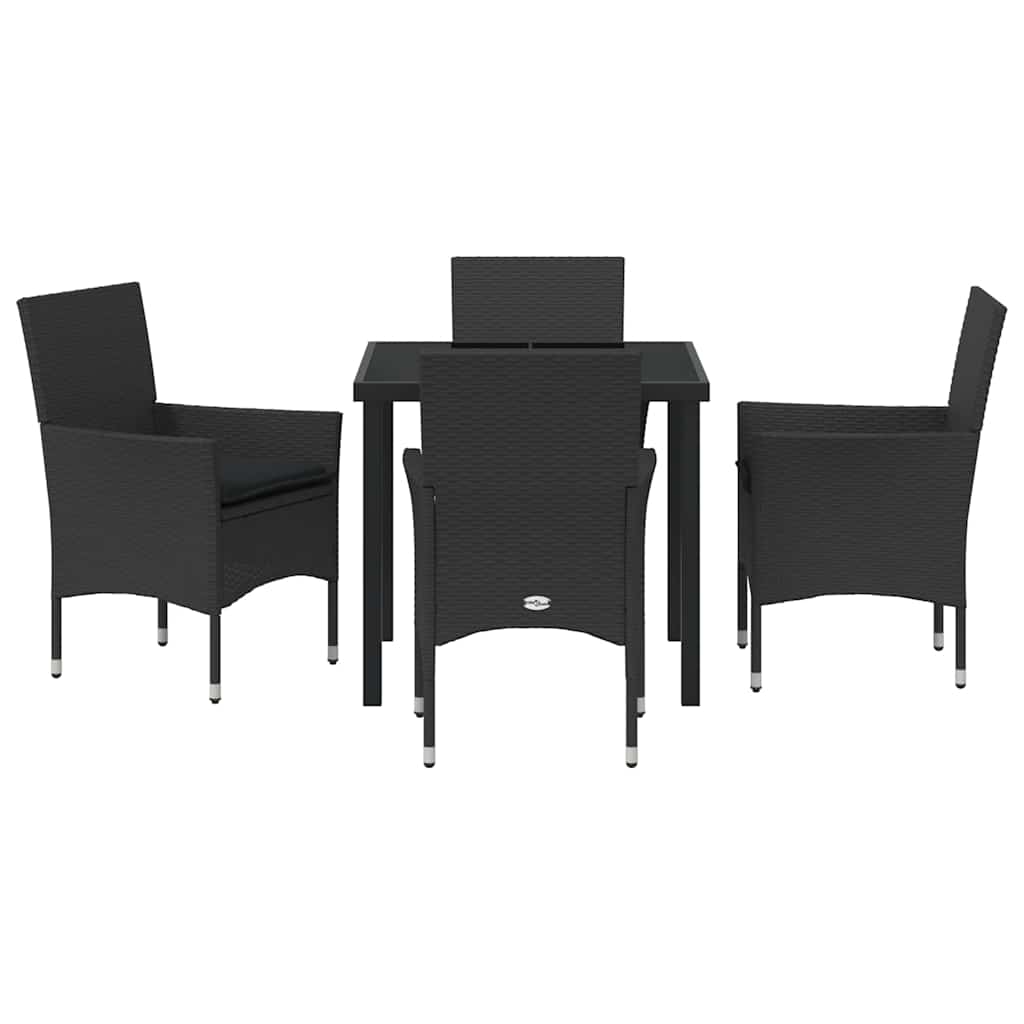 Tuin eettafelset met kussen 5 pcs Zwart poly rattan is nu te koop bij PeponiXL, paradijselijk wonen!