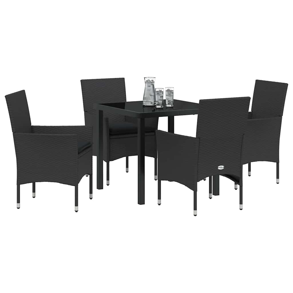 Tuin eettafelset met kussen 5 pcs Zwart poly rattan is nu te koop bij PeponiXL, paradijselijk wonen!