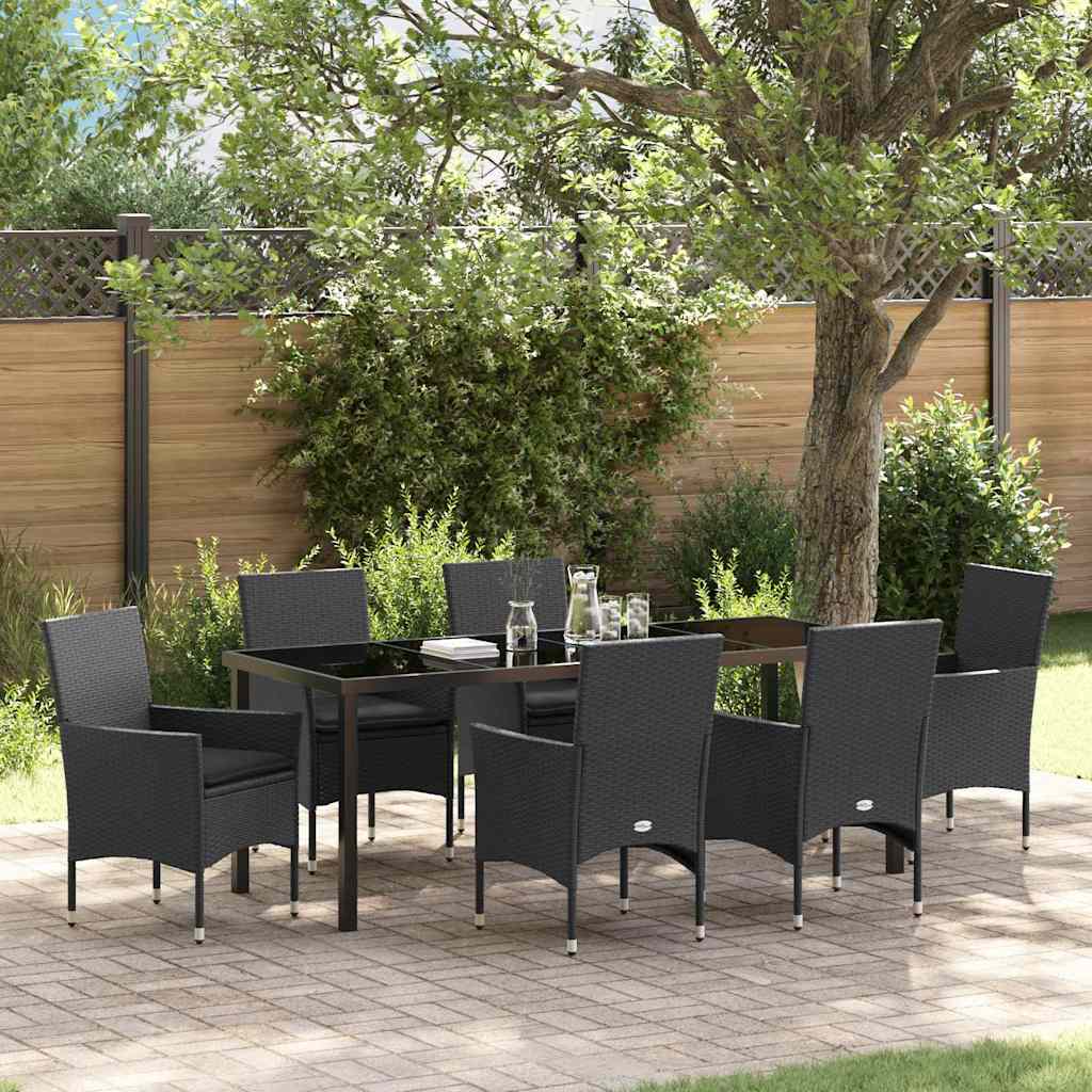 Tuin eettafelset met kussen 7 pcs Zwart poly rattan is nu te koop bij PeponiXL, paradijselijk wonen!