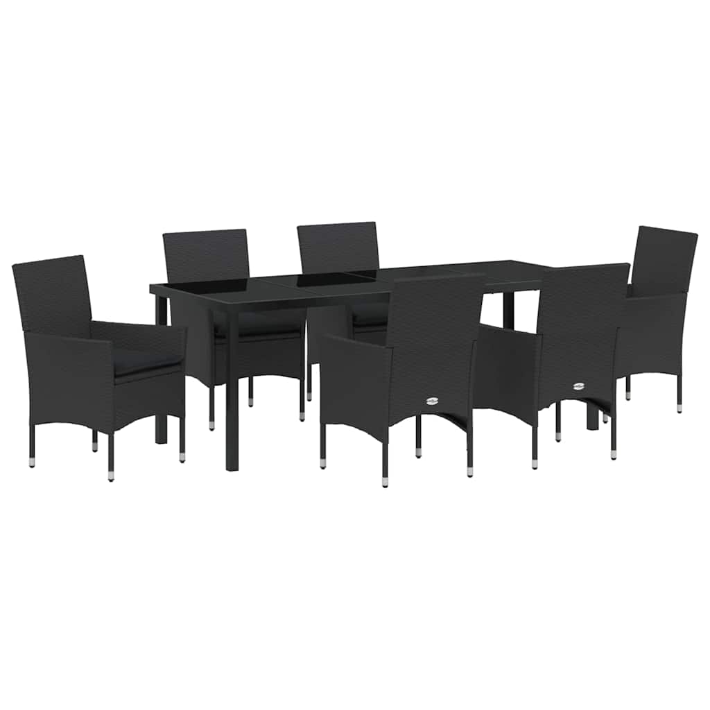 Tuin eettafelset met kussen 7 pcs Zwart poly rattan is nu te koop bij PeponiXL, paradijselijk wonen!