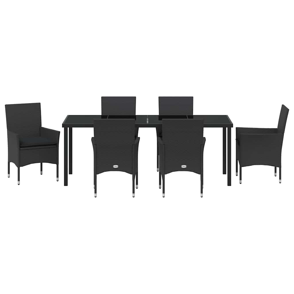 Tuin eettafelset met kussen 7 pcs Zwart poly rattan is nu te koop bij PeponiXL, paradijselijk wonen!