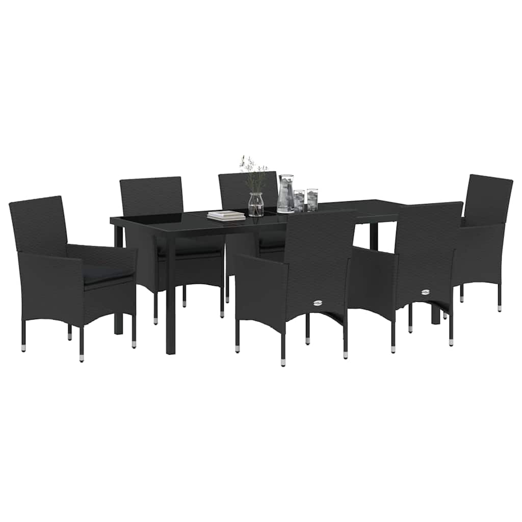 Tuin eettafelset met kussen 7 pcs Zwart poly rattan is nu te koop bij PeponiXL, paradijselijk wonen!