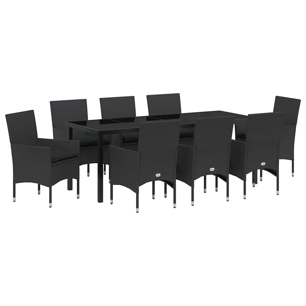Tuin eettafelset met kussen 9 pcs Zwart poly rattan is nu te koop bij PeponiXL, paradijselijk wonen!