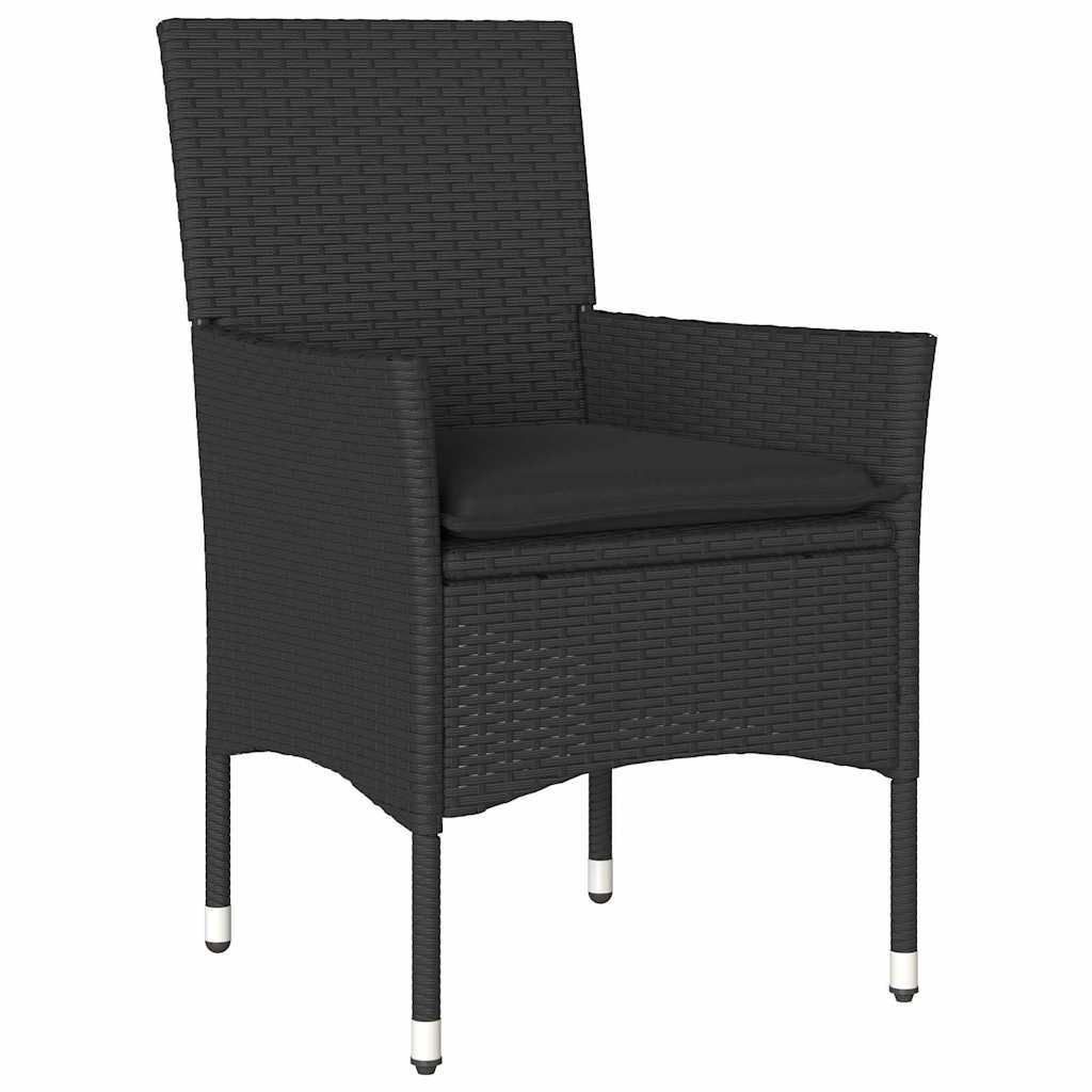 Tuin eettafelset met kussen 9 pcs Zwart poly rattan is nu te koop bij PeponiXL, paradijselijk wonen!