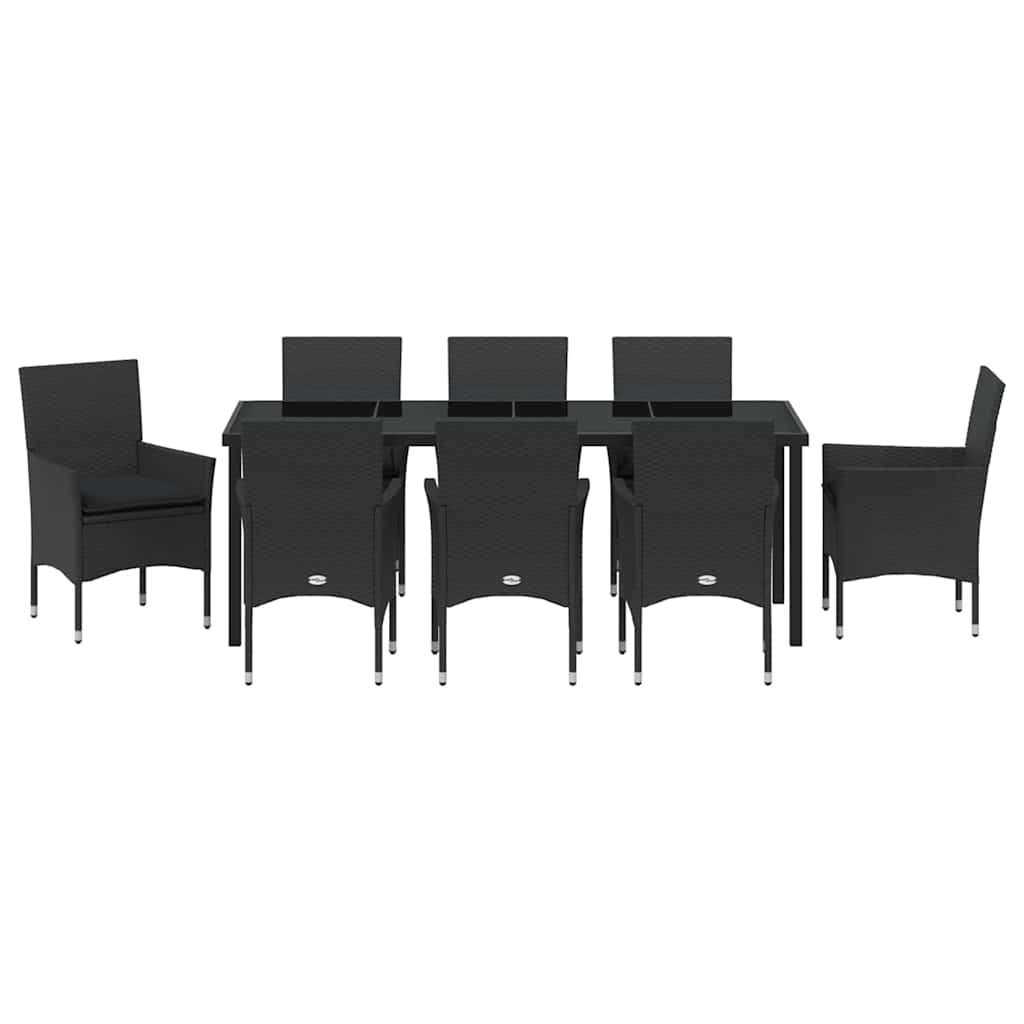 Tuin eettafelset met kussen 9 pcs Zwart poly rattan is nu te koop bij PeponiXL, paradijselijk wonen!