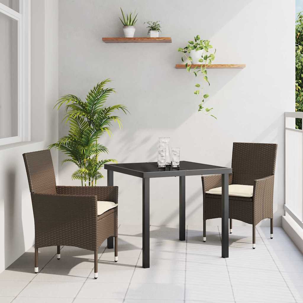 Tuin eettafelset met kussen 3 pcs Bruin poly rattan is nu te koop bij PeponiXL, paradijselijk wonen!