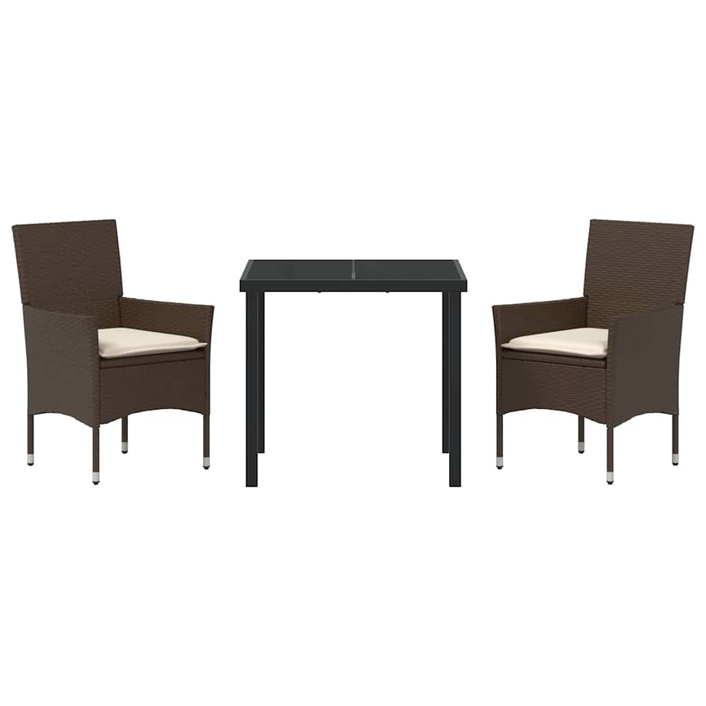 Tuin eettafelset met kussen 3 pcs Bruin poly rattan is nu te koop bij PeponiXL, paradijselijk wonen!