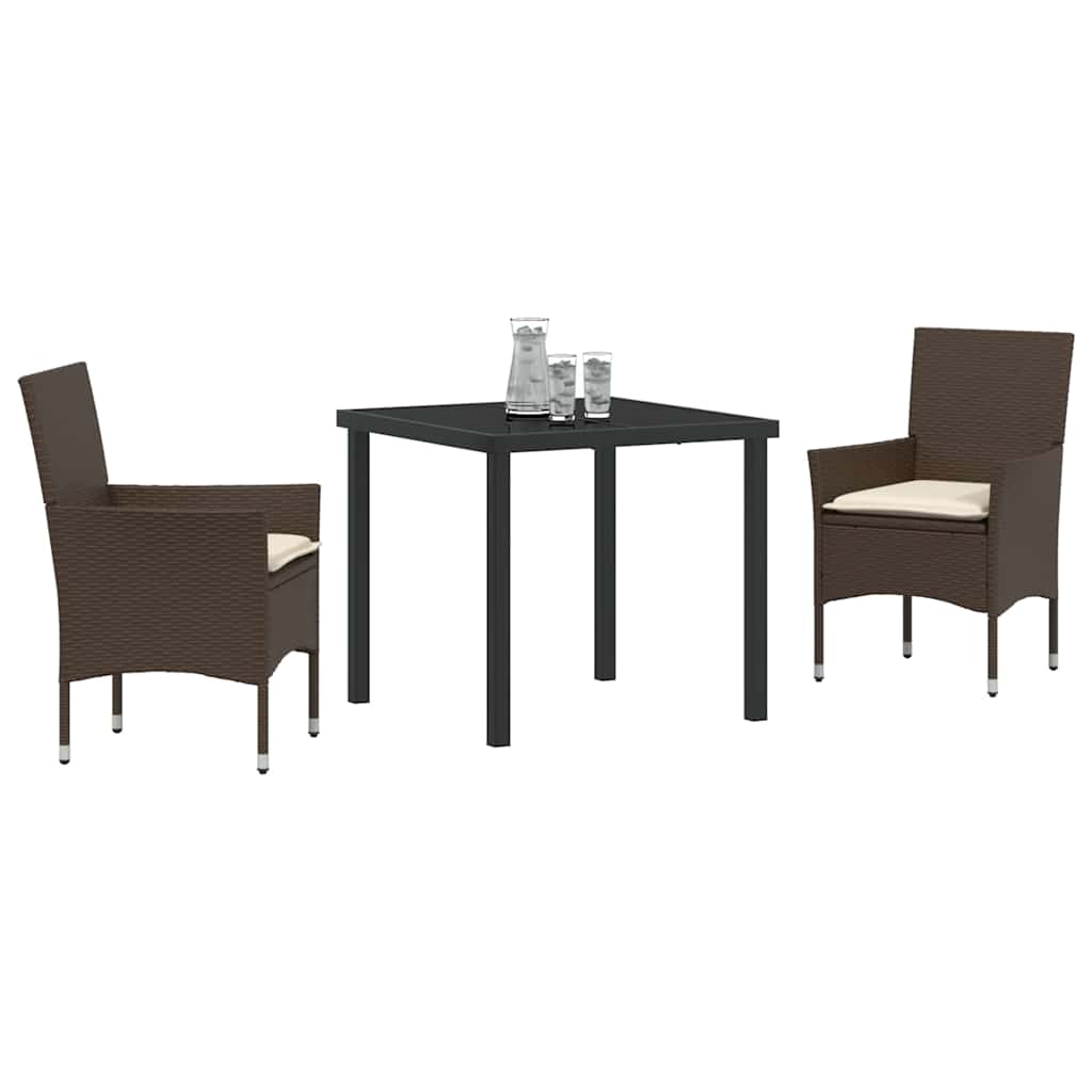 Tuin eettafelset met kussen 3 pcs Bruin poly rattan is nu te koop bij PeponiXL, paradijselijk wonen!