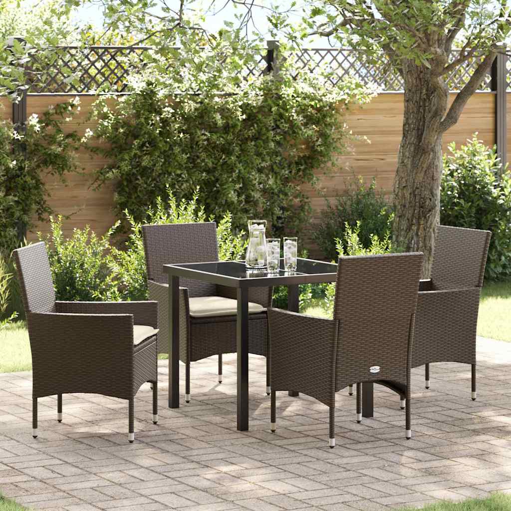 Tuin eettafelset met kussen 5 pcs Bruin poly rattan is nu te koop bij PeponiXL, paradijselijk wonen!