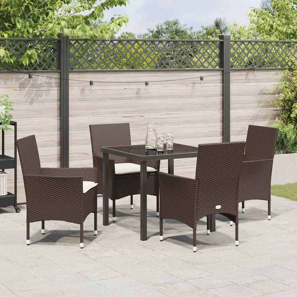 Tuin eettafelset met kussen 5 pcs Bruin poly rattan is nu te koop bij PeponiXL, paradijselijk wonen!