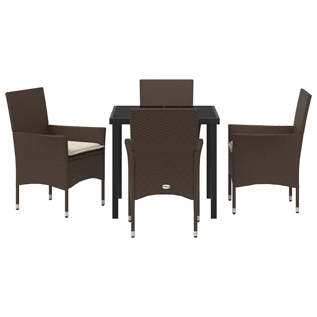 Tuin eettafelset met kussen 5 pcs Bruin poly rattan is nu te koop bij PeponiXL, paradijselijk wonen!