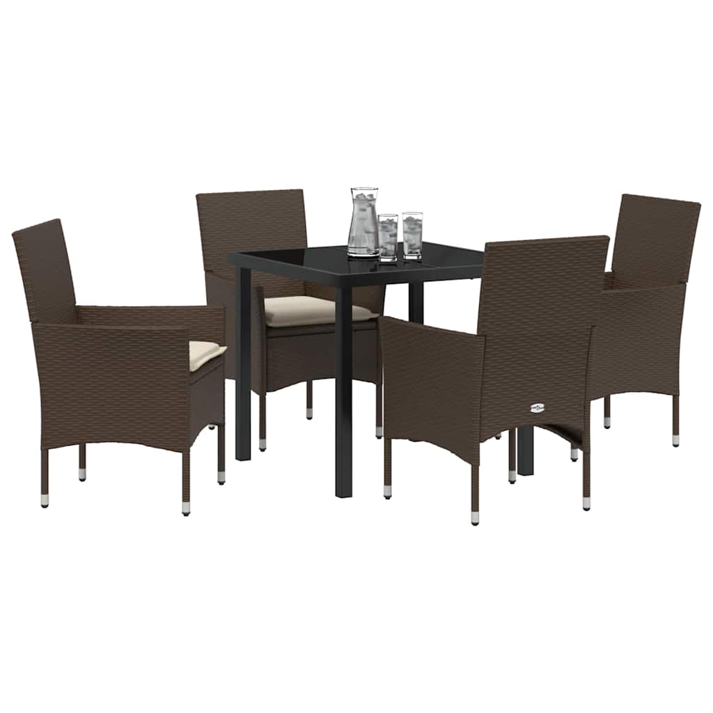 Tuin eettafelset met kussen 5 pcs Bruin poly rattan is nu te koop bij PeponiXL, paradijselijk wonen!