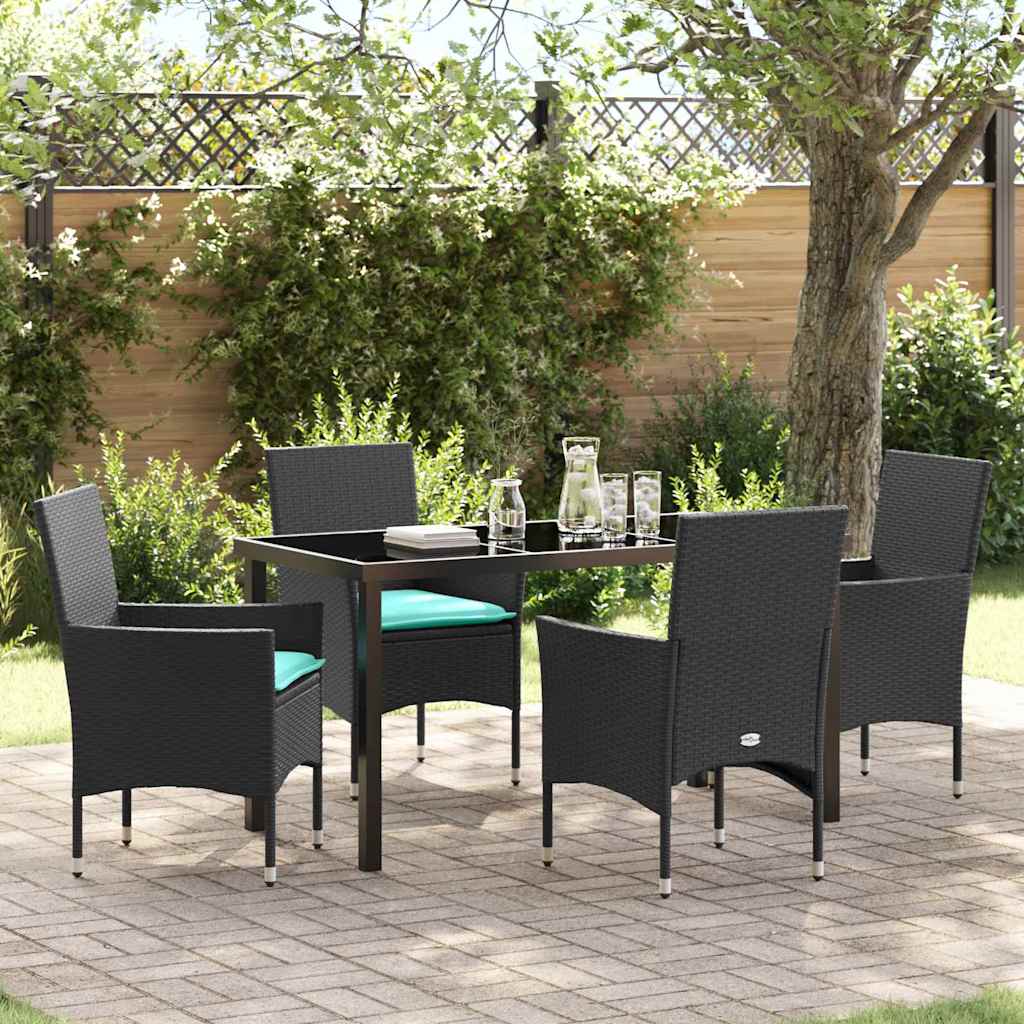 Tafel en stoelen set met kussen 5 pcs Zwart PE Rattan is nu te koop bij PeponiXL, paradijselijk wonen!