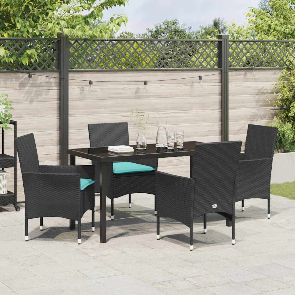 Tafel en stoelen set met kussen 5 pcs Zwart PE Rattan is nu te koop bij PeponiXL, paradijselijk wonen!