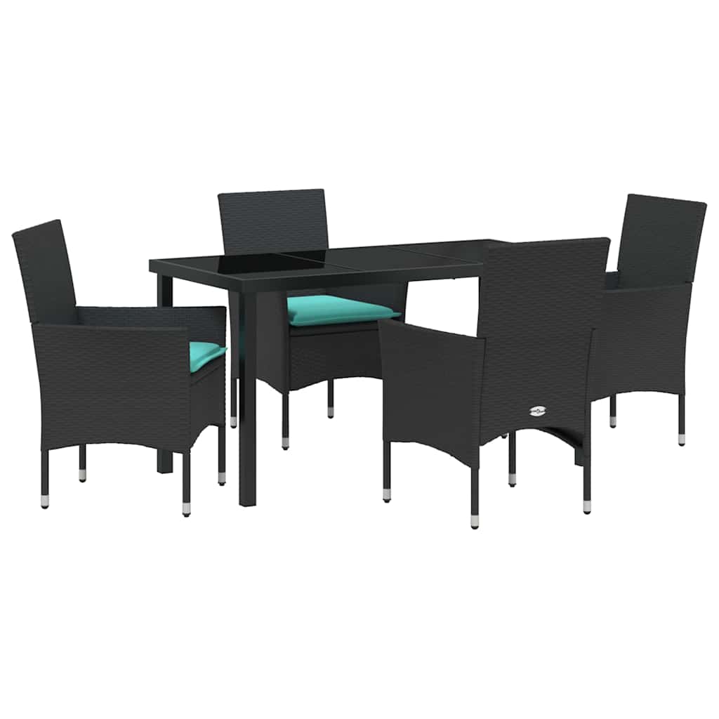 Tafel en stoelen set met kussen 5 pcs Zwart PE Rattan is nu te koop bij PeponiXL, paradijselijk wonen!