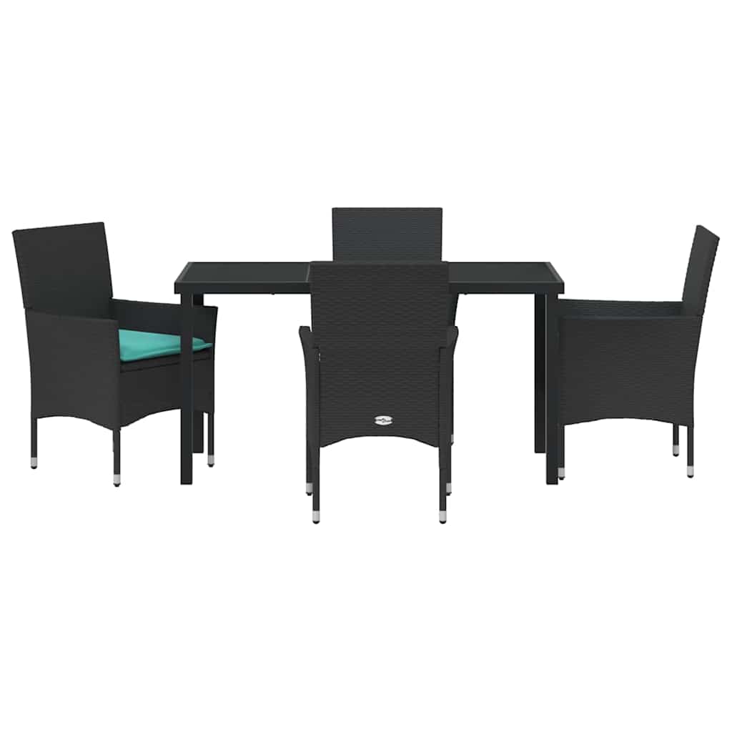 Tafel en stoelen set met kussen 5 pcs Zwart PE Rattan is nu te koop bij PeponiXL, paradijselijk wonen!