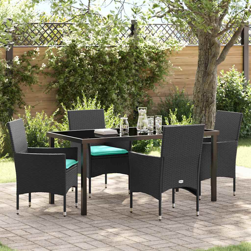 Tafel en stoelen set met kussen 5 pcs Zwart PE Rattan is nu te koop bij PeponiXL, paradijselijk wonen!