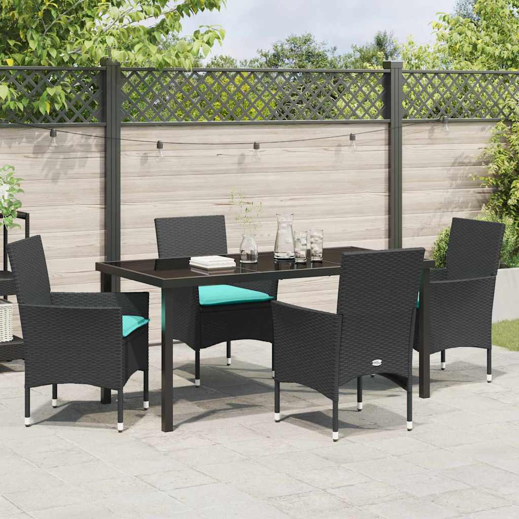 Tafel en stoelen set met kussen 5 pcs Zwart PE Rattan is nu te koop bij PeponiXL, paradijselijk wonen!