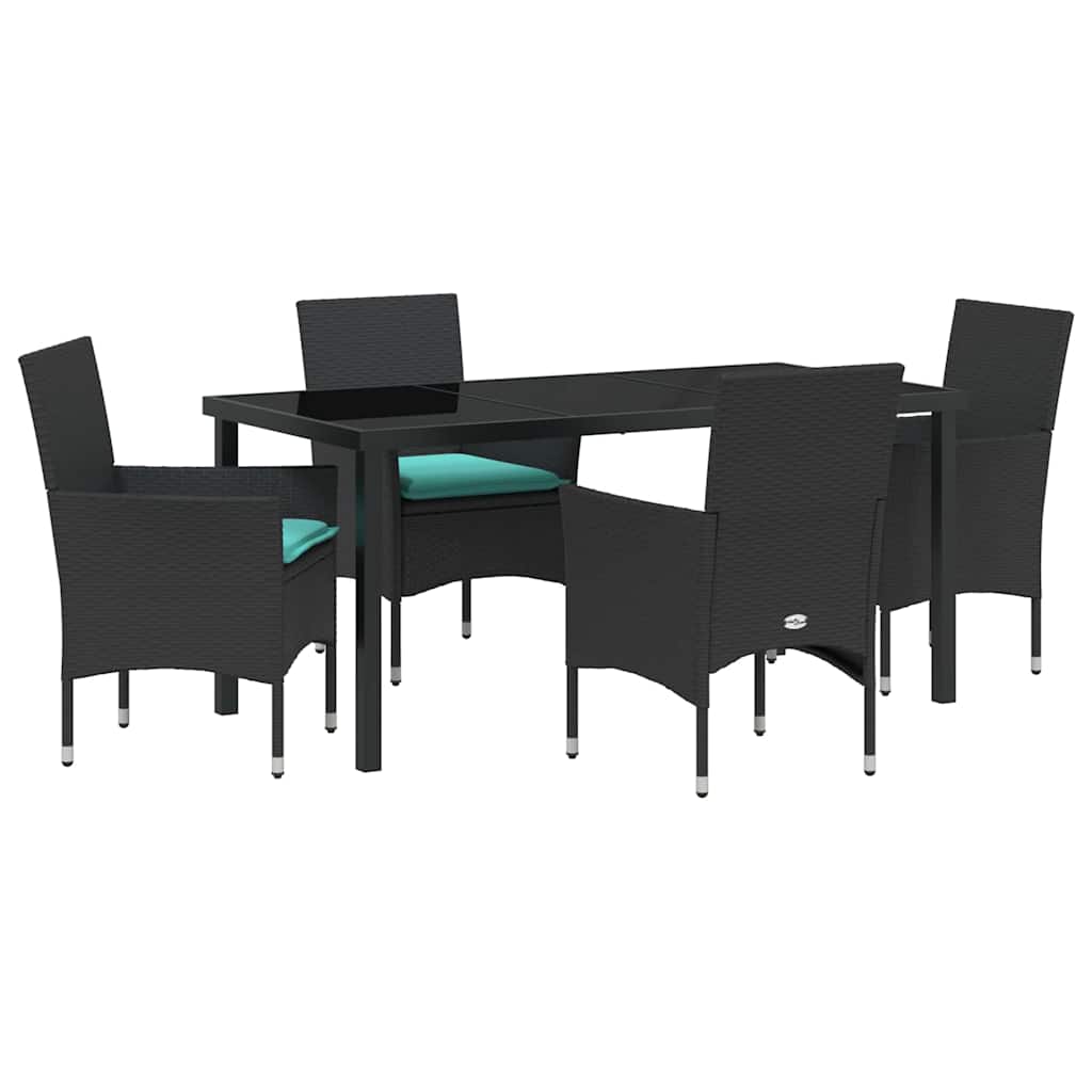 Tafel en stoelen set met kussen 5 pcs Zwart PE Rattan is nu te koop bij PeponiXL, paradijselijk wonen!
