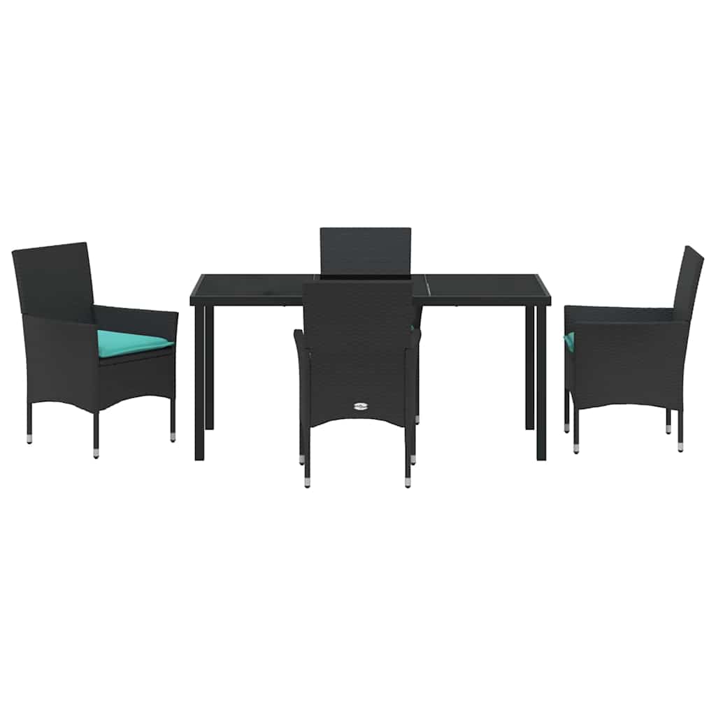 Tafel en stoelen set met kussen 5 pcs Zwart PE Rattan is nu te koop bij PeponiXL, paradijselijk wonen!