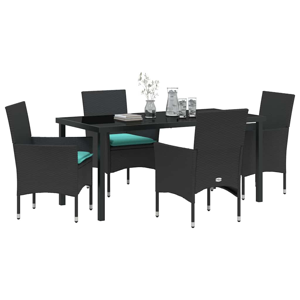 Tafel en stoelen set met kussen 5 pcs Zwart PE Rattan is nu te koop bij PeponiXL, paradijselijk wonen!