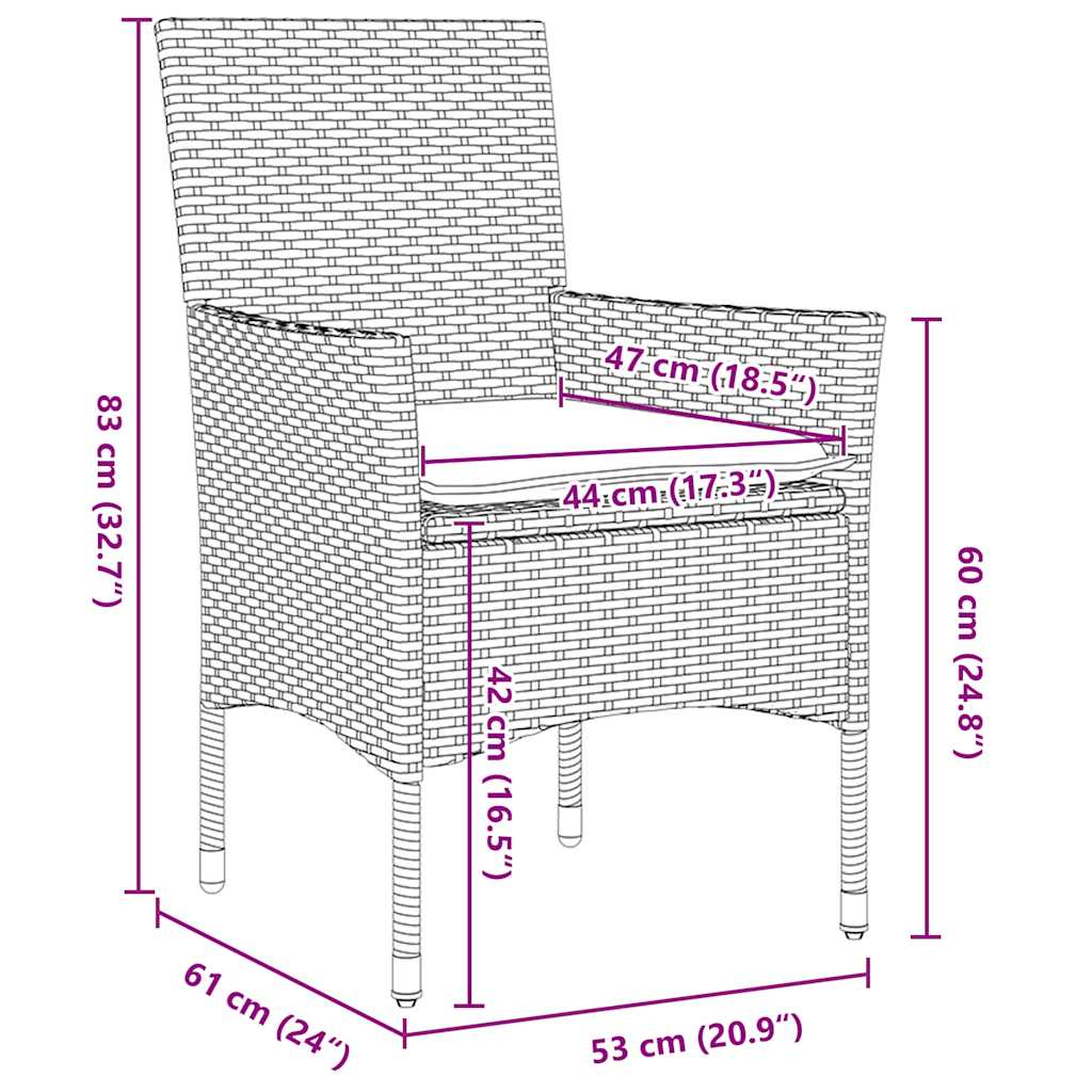 Tafel en stoelen set met kussen 5 pcs Zwart PE Rattan is nu te koop bij PeponiXL, paradijselijk wonen!