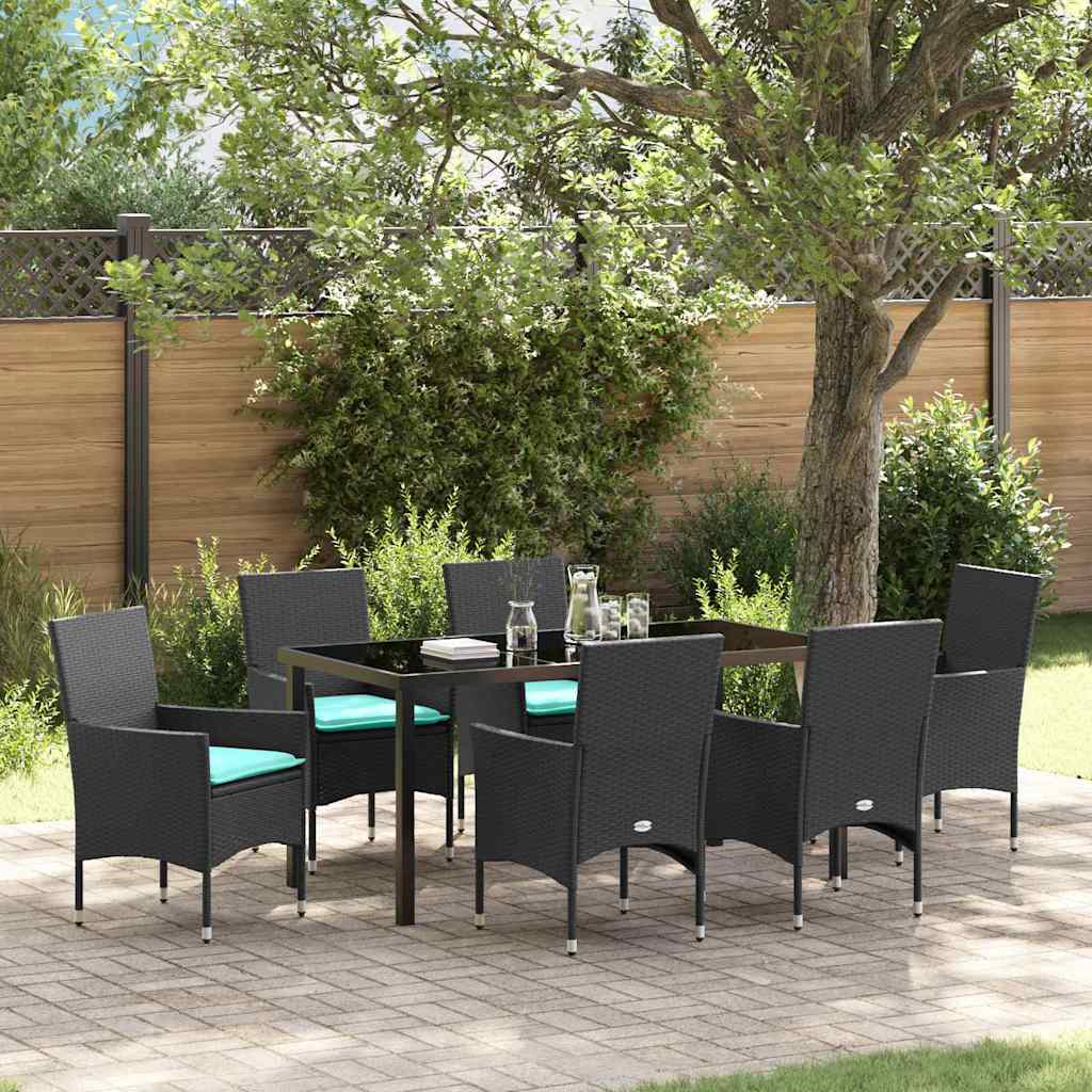 Tafel en stoelen set met kussen 7 pcs Zwart PE Rattan is nu te koop bij PeponiXL, paradijselijk wonen!
