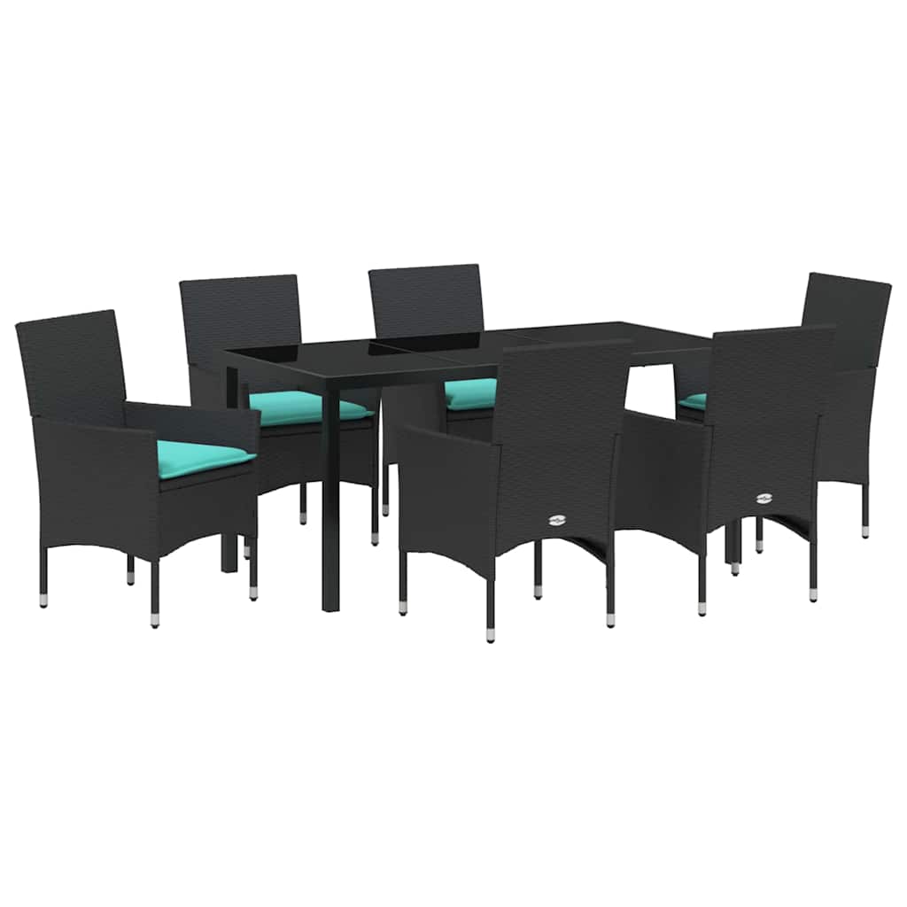 Tafel en stoelen set met kussen 7 pcs Zwart PE Rattan is nu te koop bij PeponiXL, paradijselijk wonen!