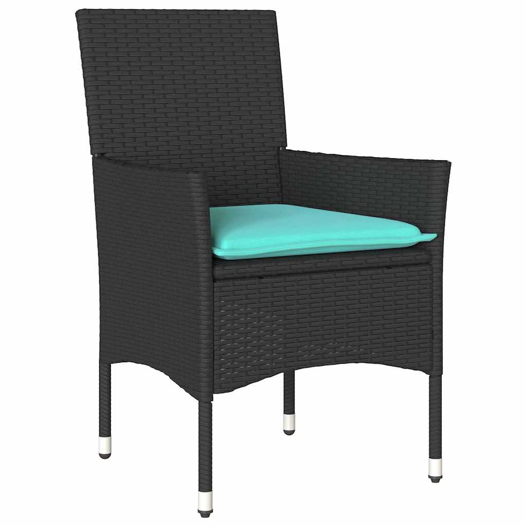 Tafel en stoelen set met kussen 7 pcs Zwart PE Rattan is nu te koop bij PeponiXL, paradijselijk wonen!