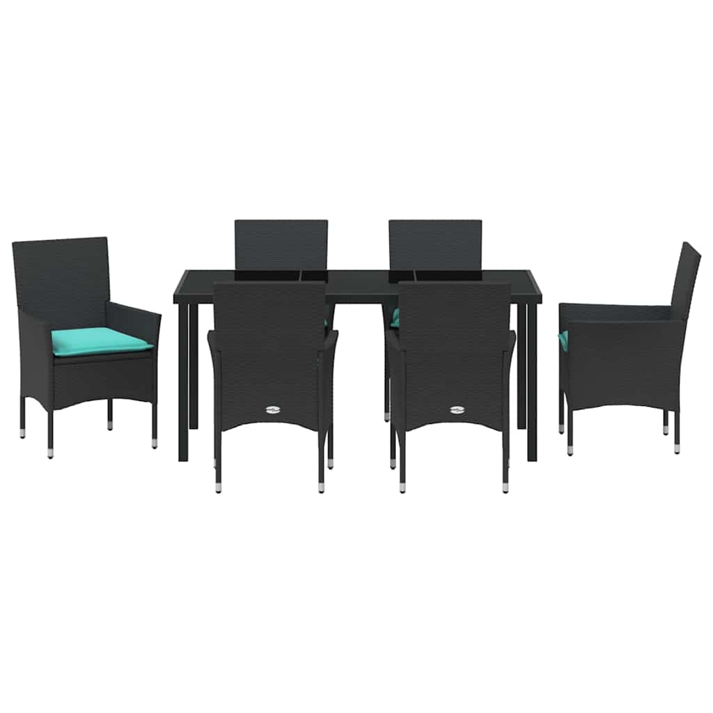Tafel en stoelen set met kussen 7 pcs Zwart PE Rattan is nu te koop bij PeponiXL, paradijselijk wonen!