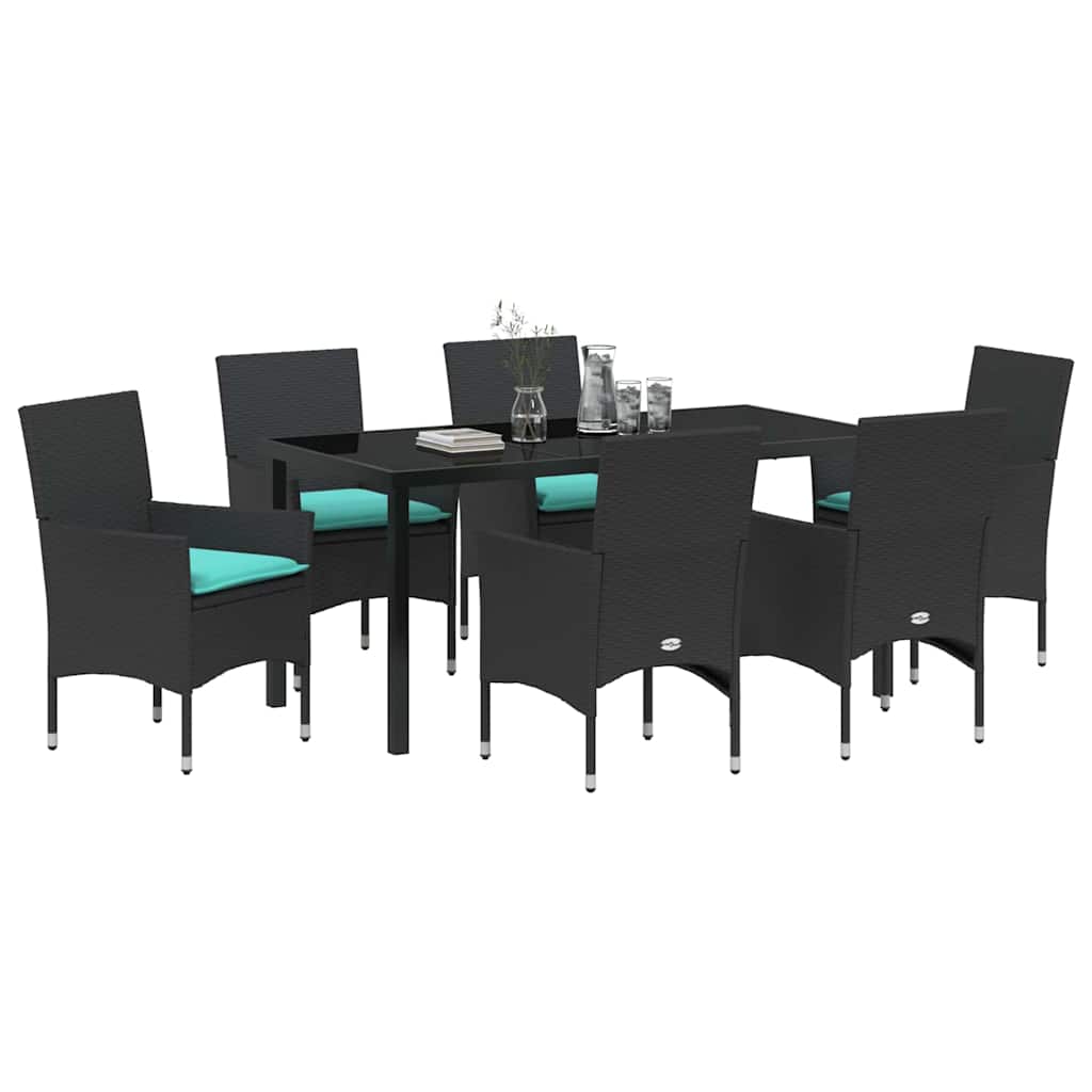 Tafel en stoelen set met kussen 7 pcs Zwart PE Rattan is nu te koop bij PeponiXL, paradijselijk wonen!