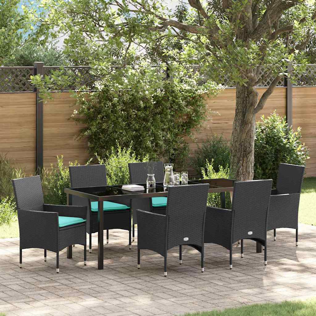 Tafel en stoelen set met kussen 7 pcs Zwart PE Rattan is nu te koop bij PeponiXL, paradijselijk wonen!