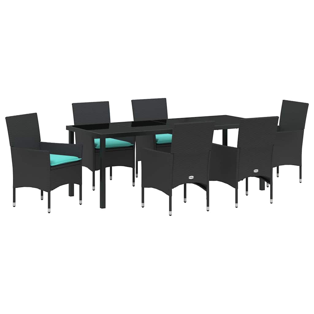 Tafel en stoelen set met kussen 7 pcs Zwart PE Rattan is nu te koop bij PeponiXL, paradijselijk wonen!