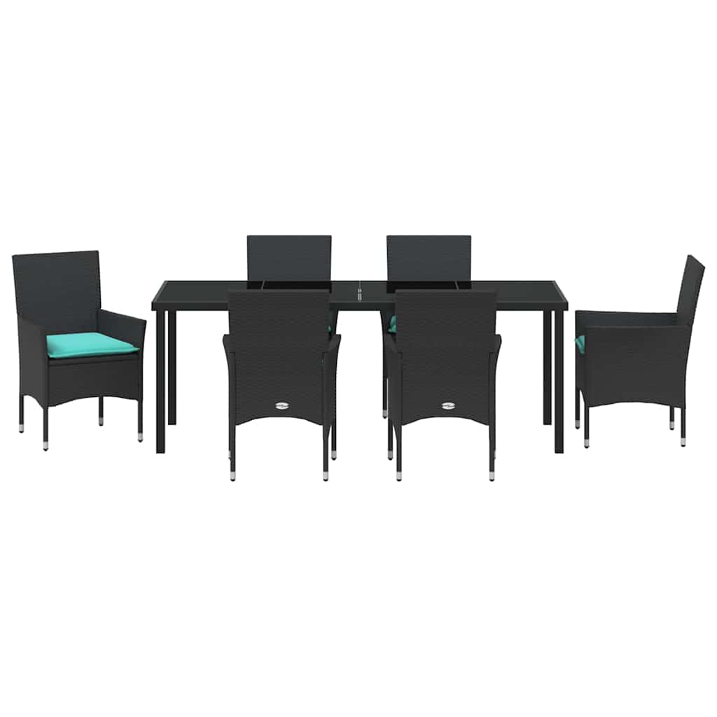 Tafel en stoelen set met kussen 7 pcs Zwart PE Rattan is nu te koop bij PeponiXL, paradijselijk wonen!