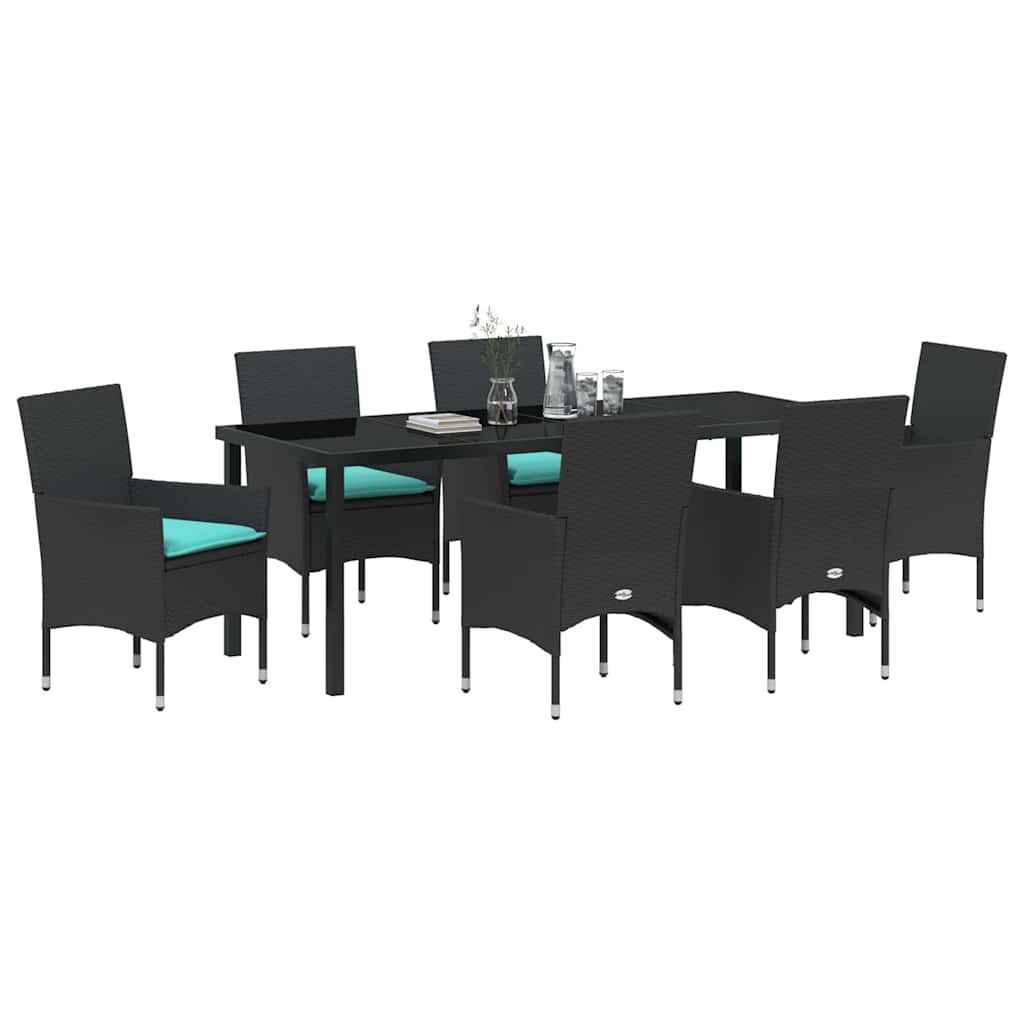 Tafel en stoelen set met kussen 7 pcs Zwart PE Rattan is nu te koop bij PeponiXL, paradijselijk wonen!