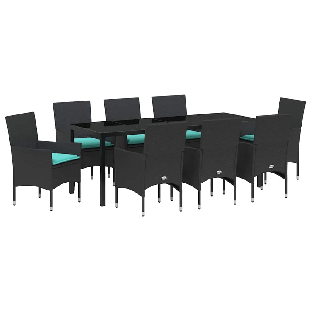 Tafel en stoelen set met kussen 9 pcs Zwart PE Rattan is nu te koop bij PeponiXL, paradijselijk wonen!
