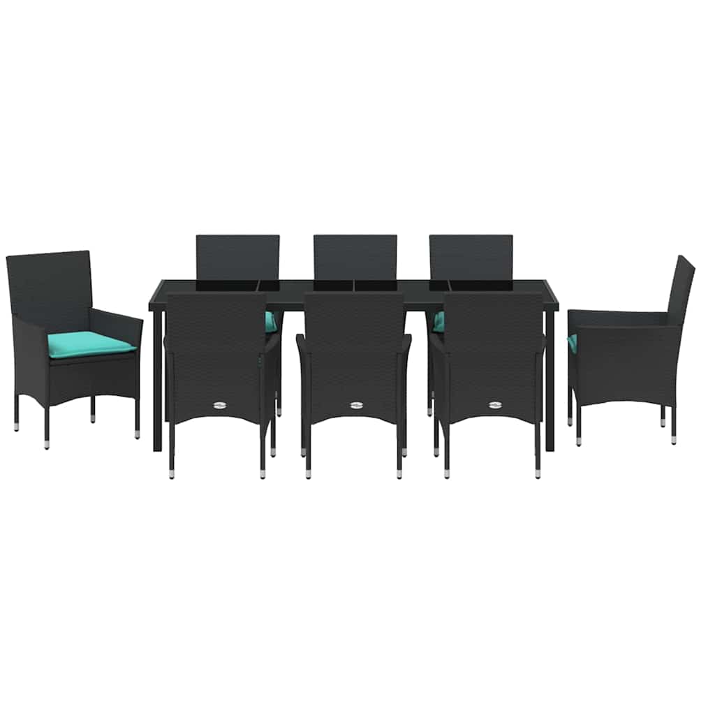 Tafel en stoelen set met kussen 9 pcs Zwart PE Rattan is nu te koop bij PeponiXL, paradijselijk wonen!