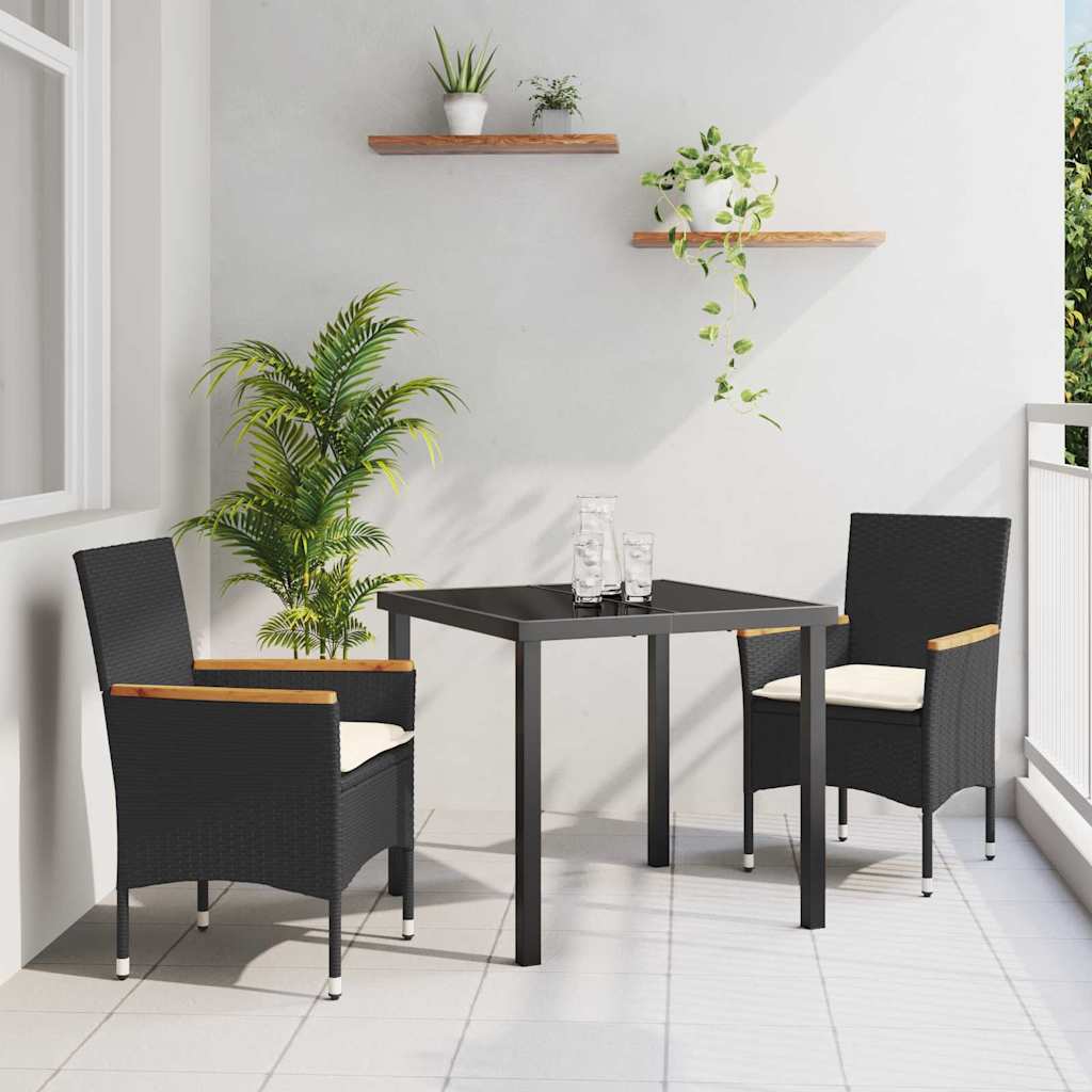 Tuin eettafelset met kussen 3 pcs Zwart poly rattan is nu te koop bij PeponiXL, paradijselijk wonen!